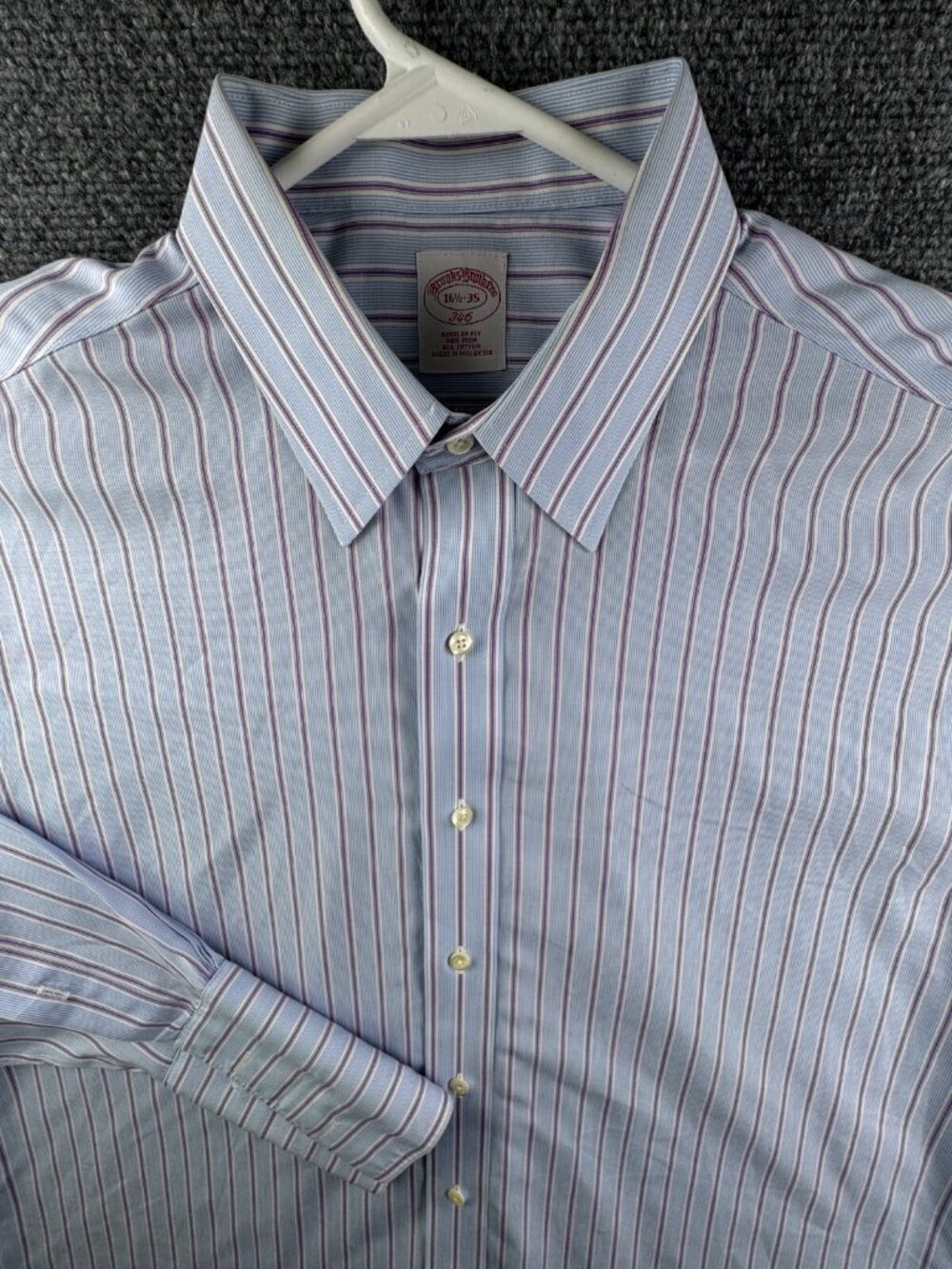 Brooks Brothers Men Button Up Cotton Purple Blue Striped Non Iron 16.5 35 Reg